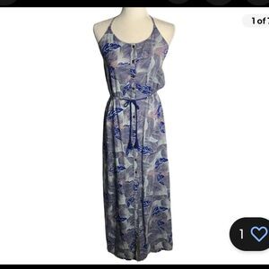 Roxy Purple and Blue Floral Print Button Up Maxi Dress SZ S